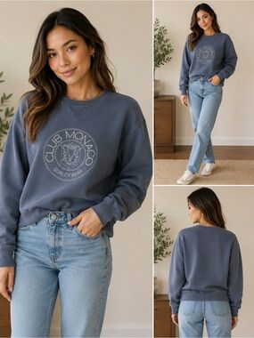 Vintage Club Monaco Quality Wear Sweatshirt Made in Canada 100% Cotton Blue SZ S